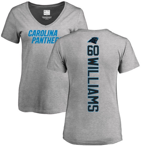 Carolina Panthers Ash Women Daryl Williams Backer V-Neck NFL Football #60 T Shirt